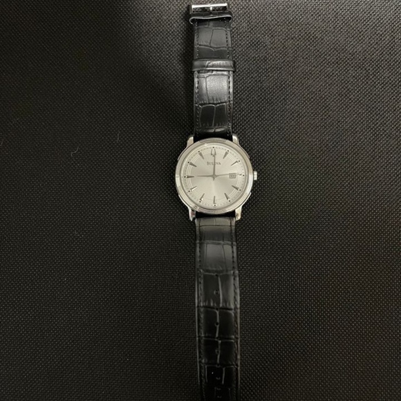 BNIB Men's Bulova Black Strap Watch with White Dial (Model: 96B120) - Picture 2 of 3
